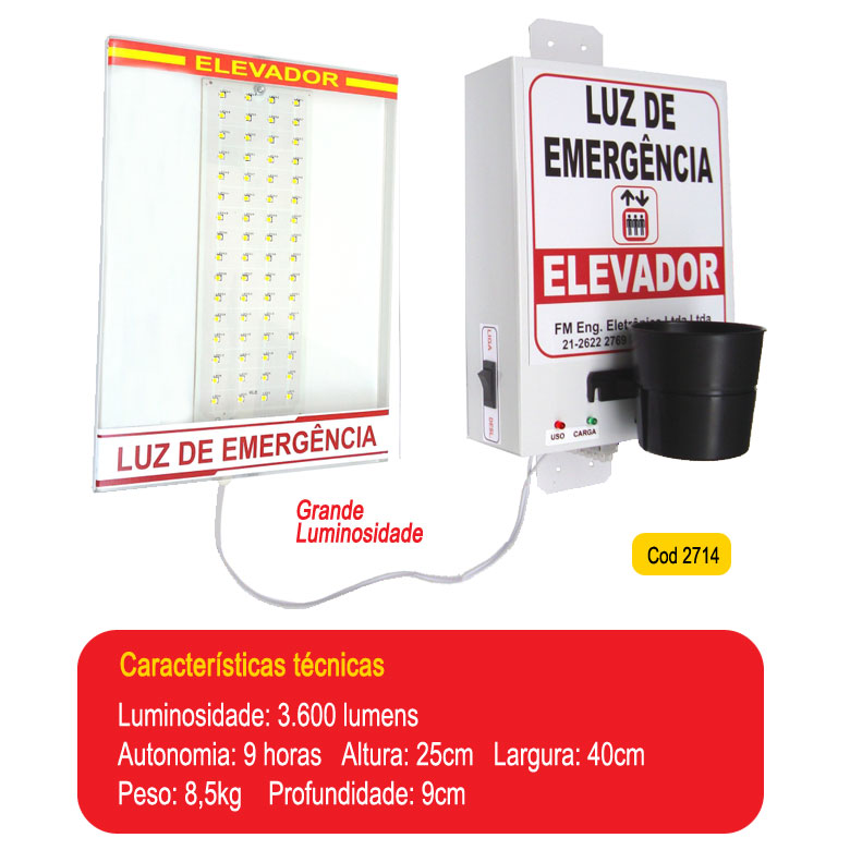 Luz de Emergência Led 18W-Elevador