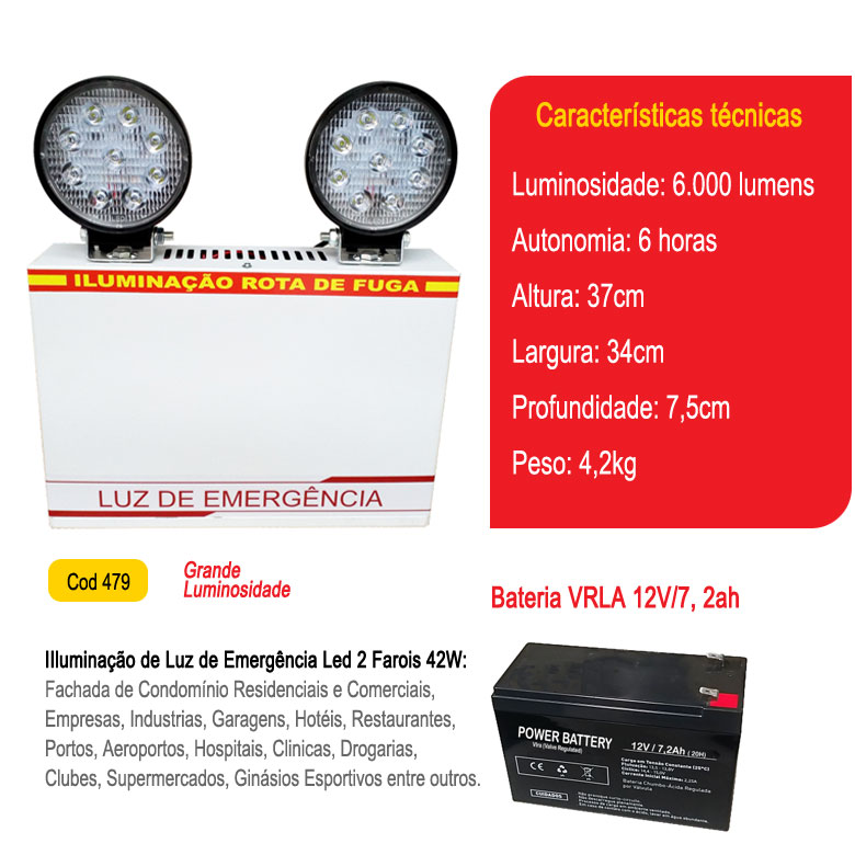 Luz de Emergência Led 2x42W