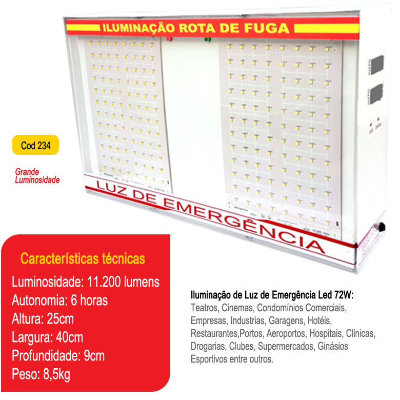 Luz de Emergência Led 72W